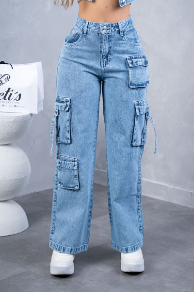PANTALON JEANS CARGO MUJER 2026