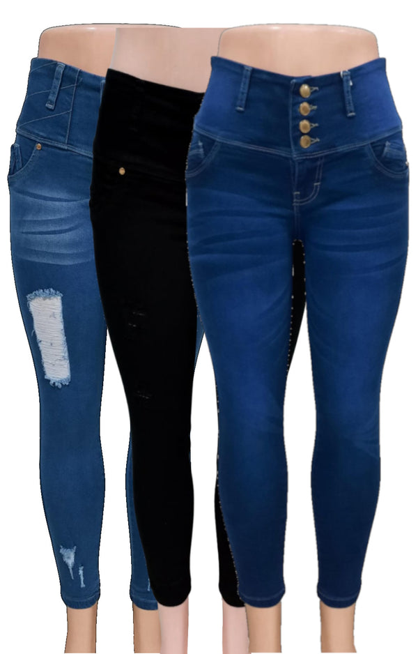PANTALON SKINNY CAMPANA JEANS MUJER BOTONES 2025 Bluette